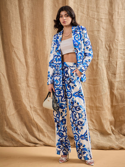 Women's Blue Printed Pant