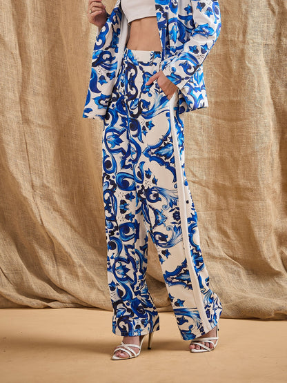 Women's Blue Printed Pant