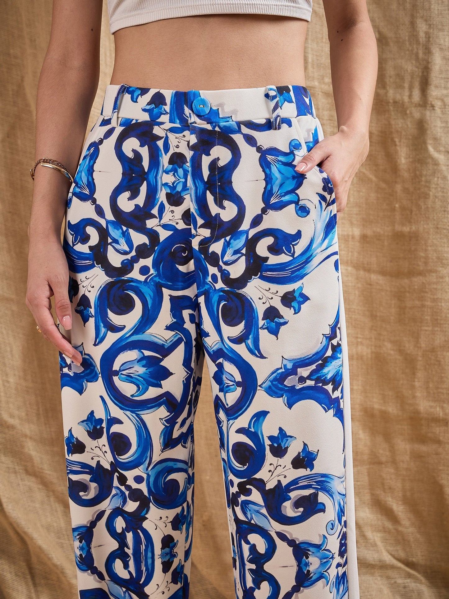 Women's Blue Printed Pant