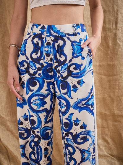 Women's Blue Printed Pant