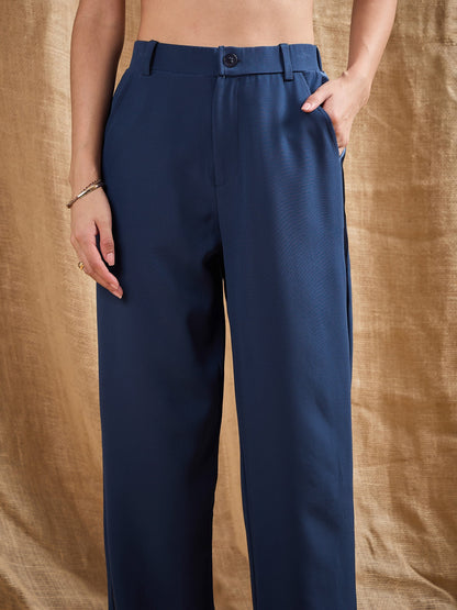 Women's Blue Solid Pant