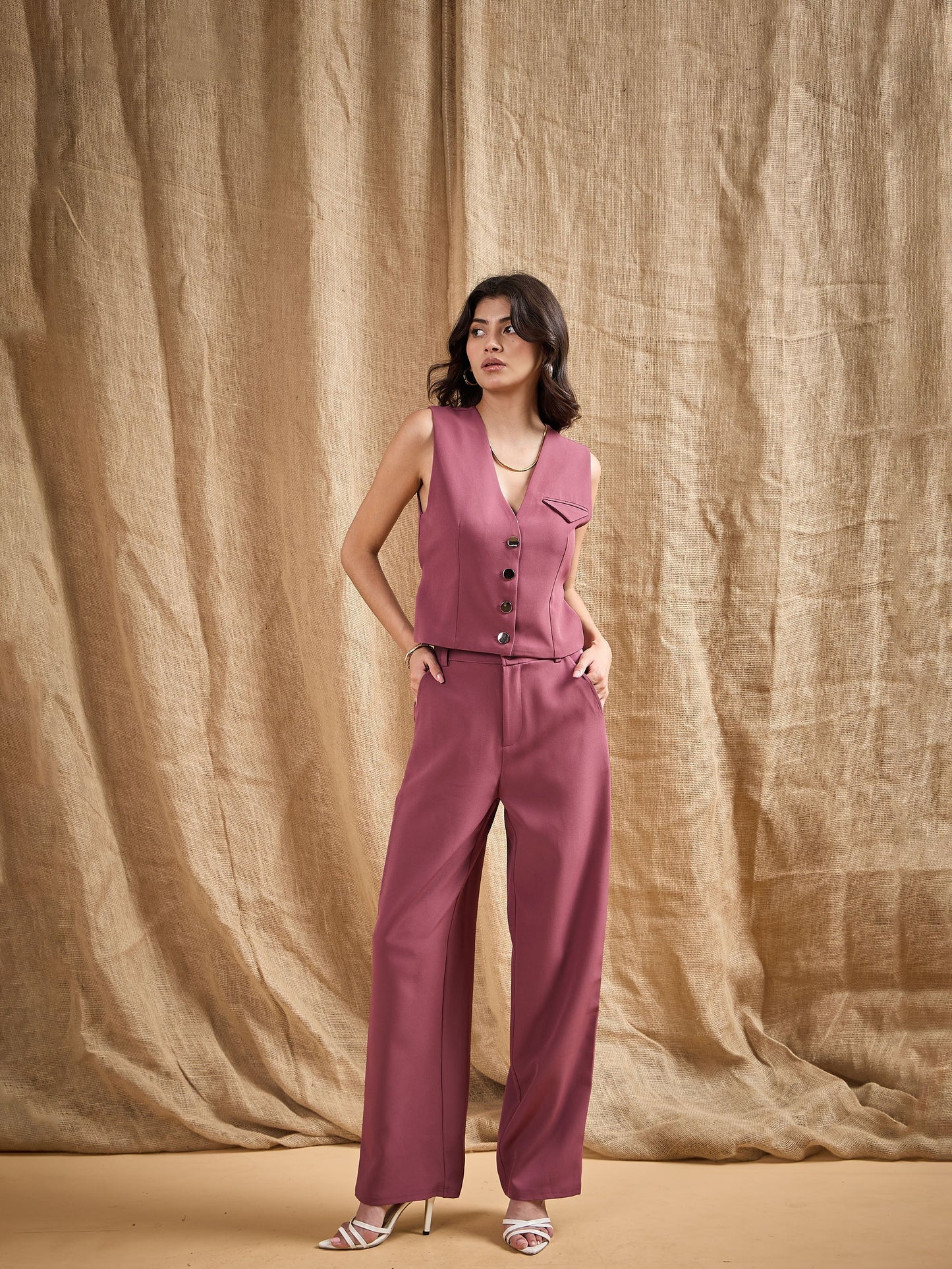 Women's Pink Solid Pant
