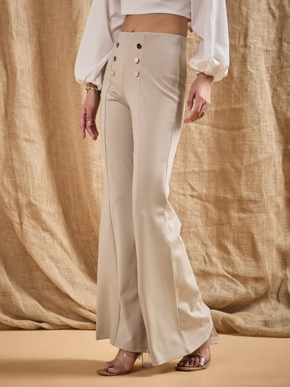 Women's Beige Solid Pant