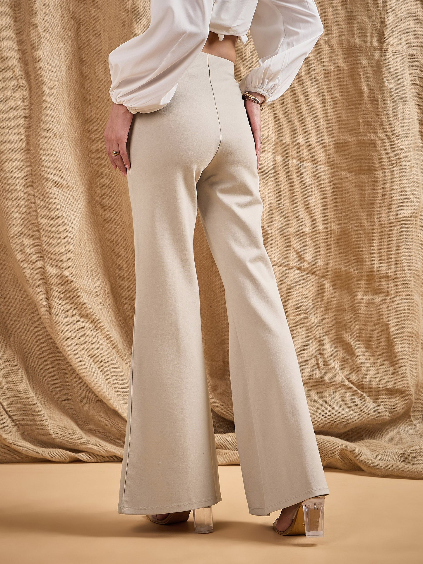 Women's Beige Solid Pant
