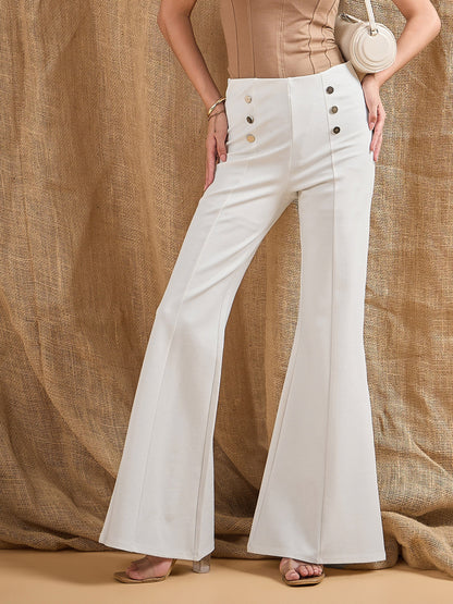 Women's White Solid Pant