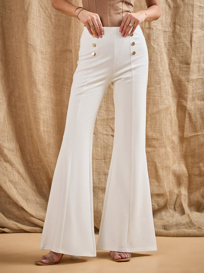 Women's White Solid Pant