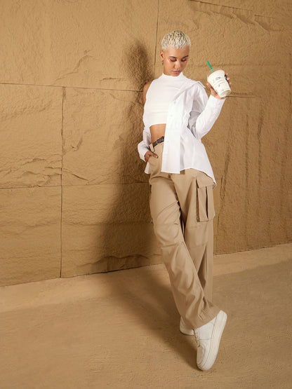 Women's Beige Side Pocket Pant