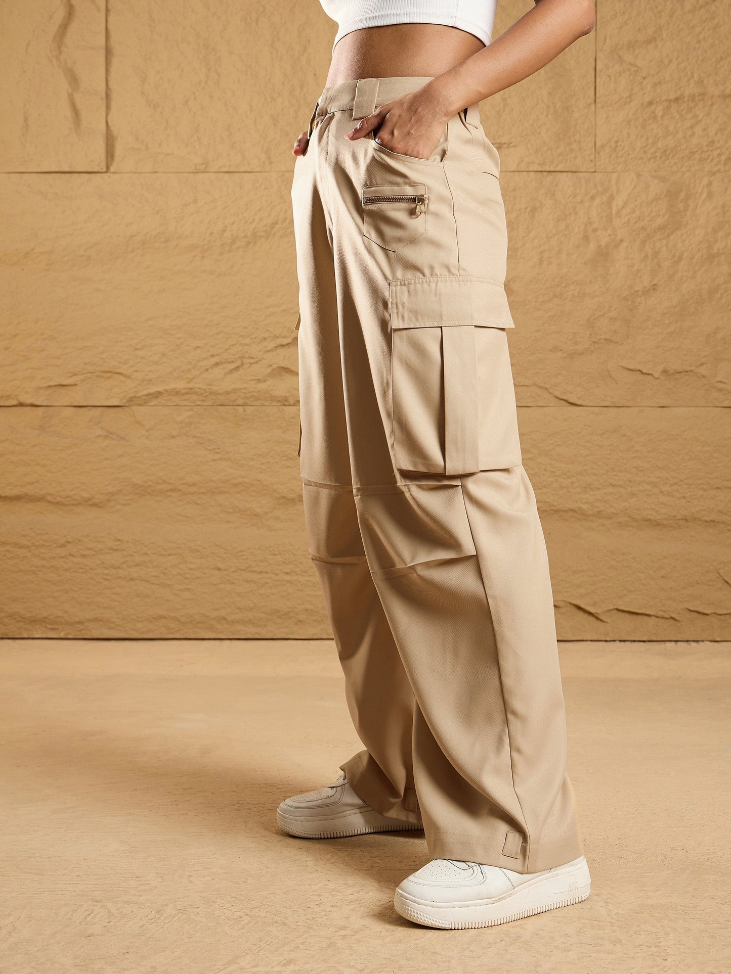 Women's Beige Side Pocket Pant