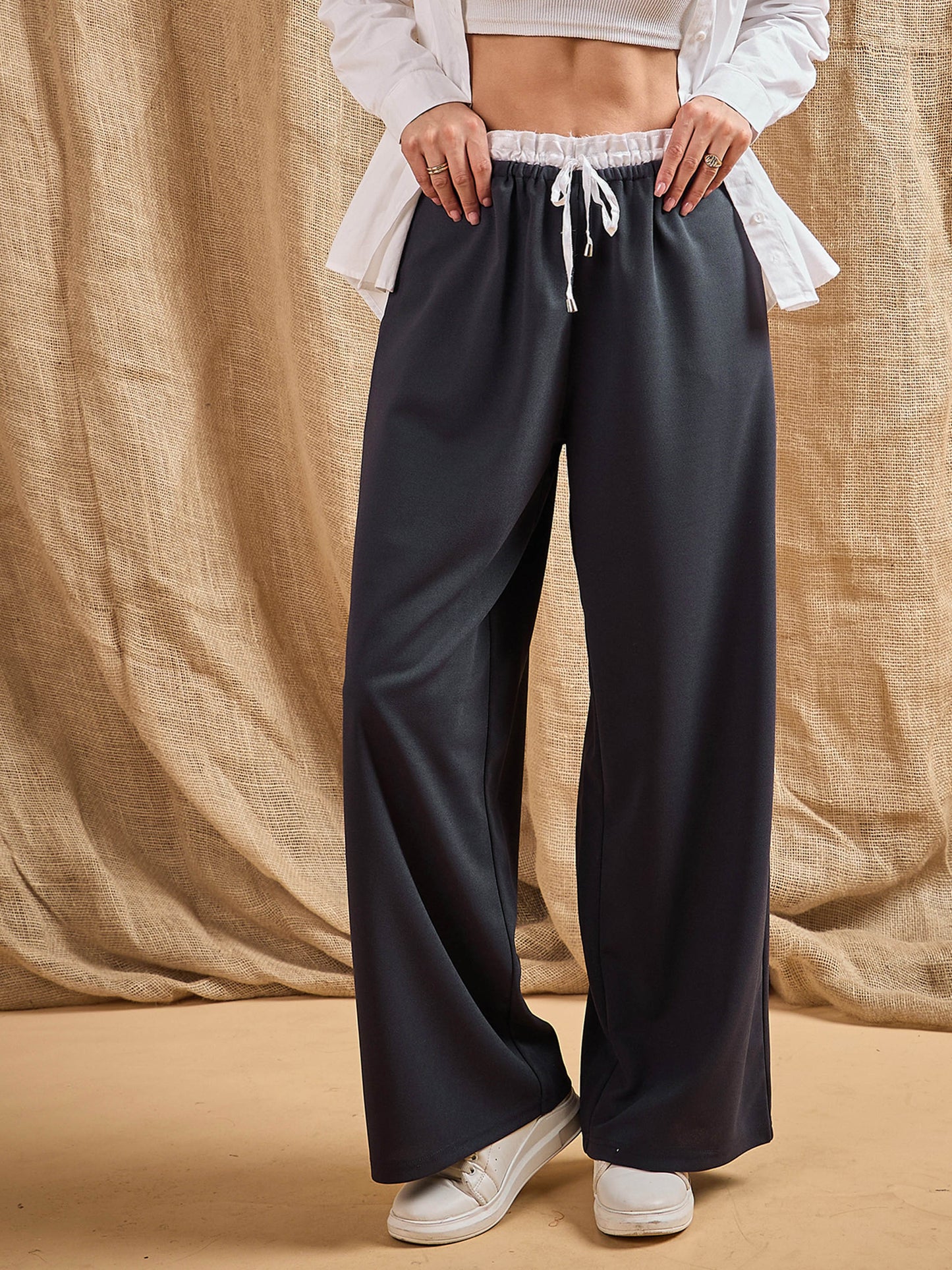 Women's Grey Solid Pant