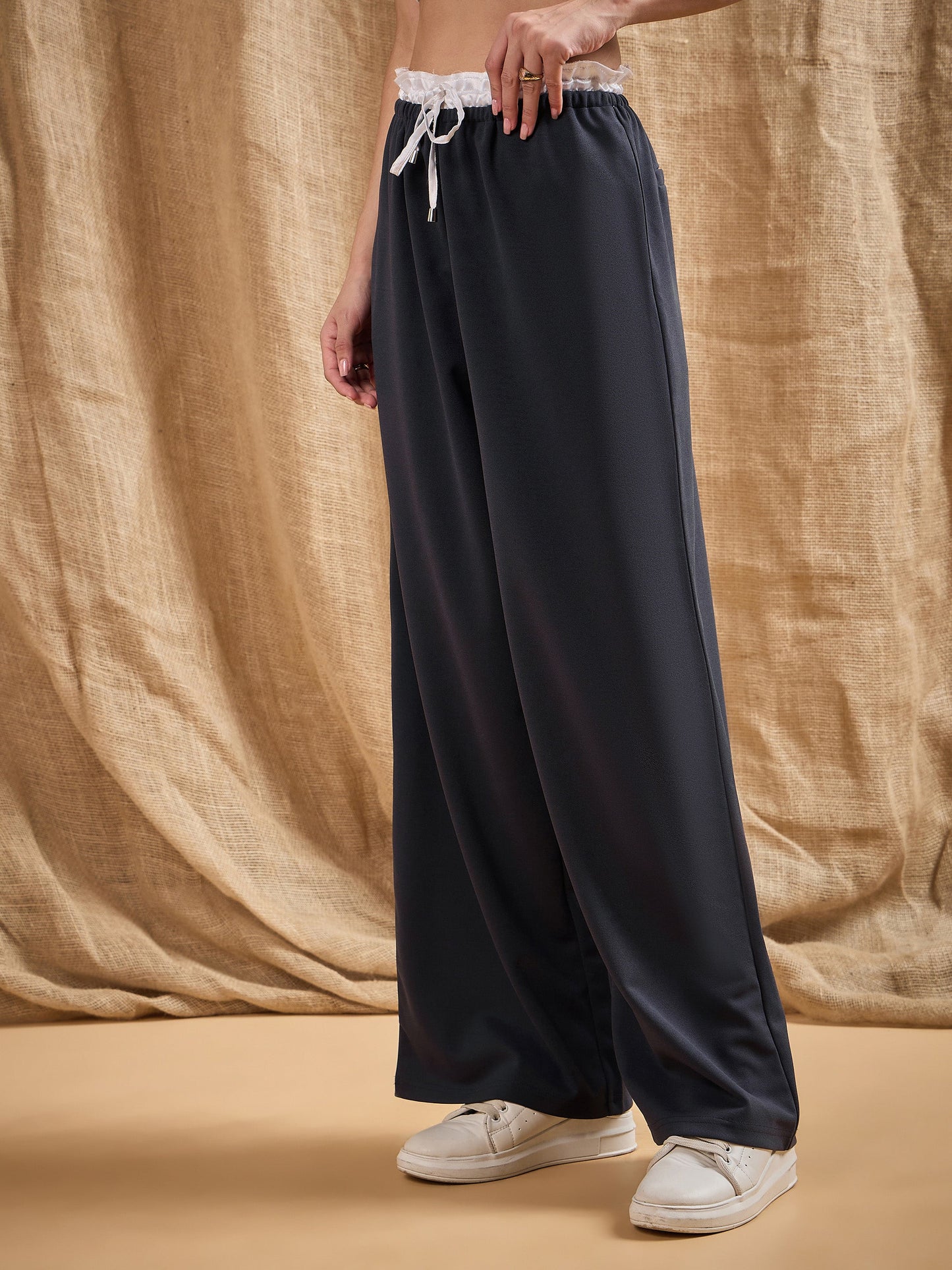 Women's Grey Solid Pant