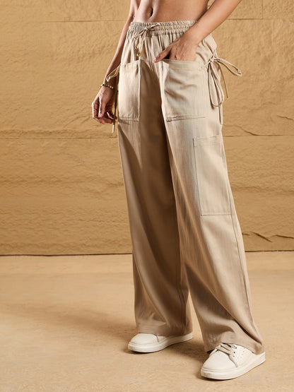Women's Beige Solid Pant