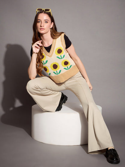 Women's Beige Solid Pant