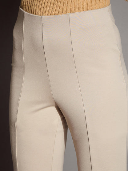 Women's Beige Solid Pant