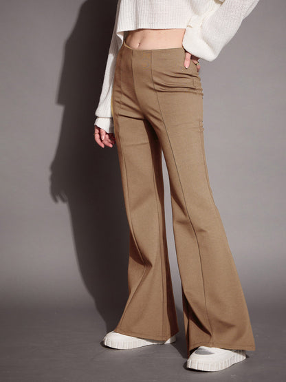 Women's Brown Solid Pant
