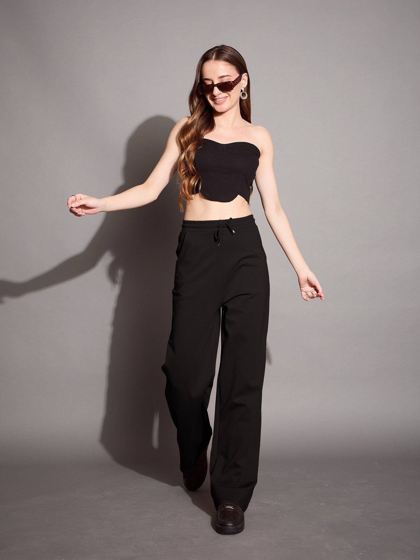 Women's Black Solid Track Pant