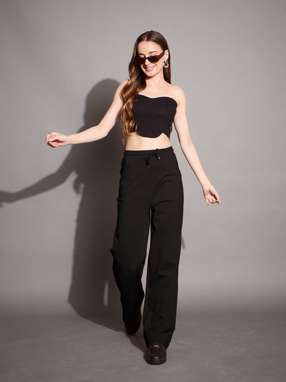 Women's Black Solid Track Pant