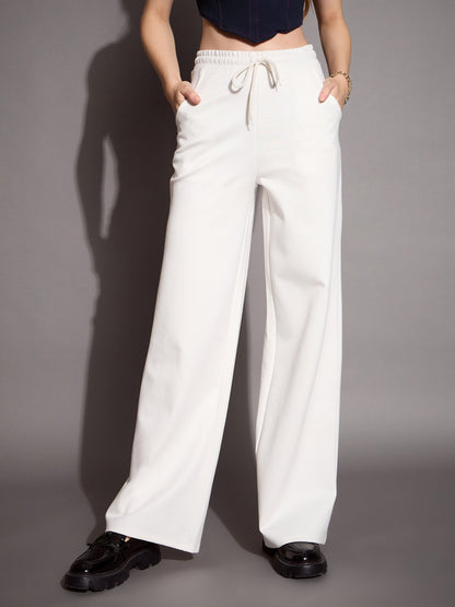 Women's White Solid Track Pant