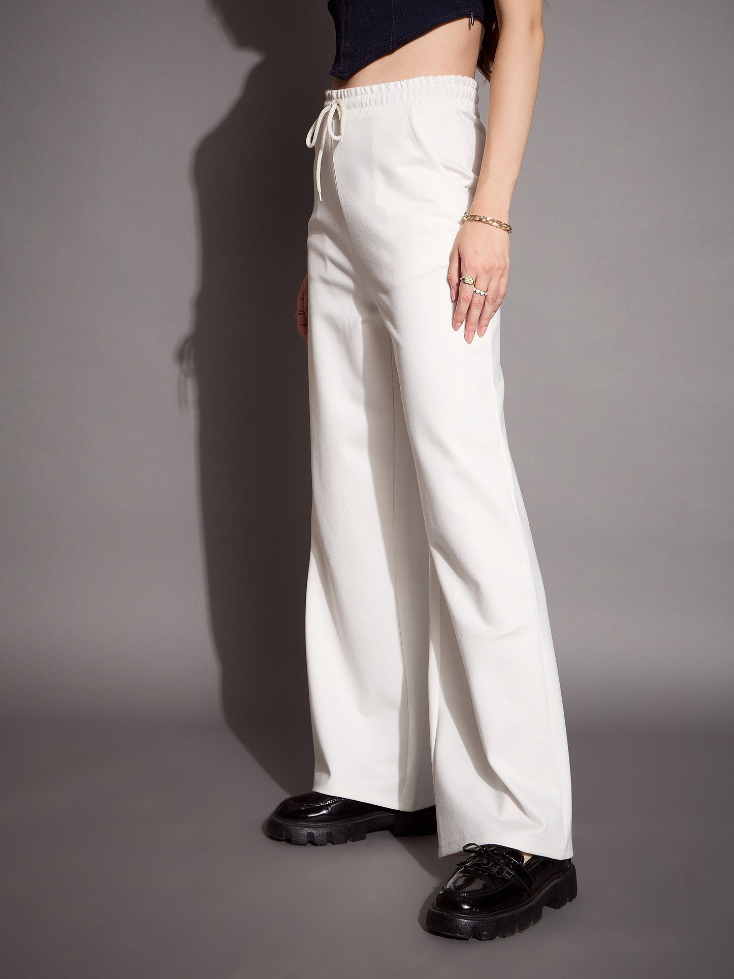 Women's White Solid Track Pant