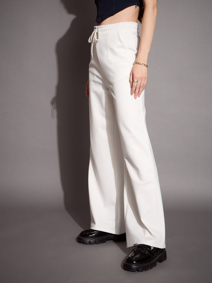 Women's White Solid Track Pant
