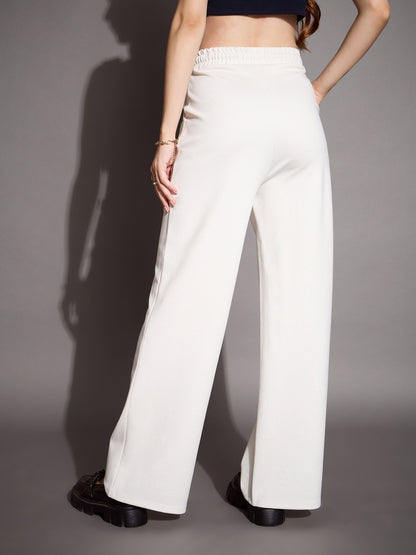 Women's White Solid Track Pant