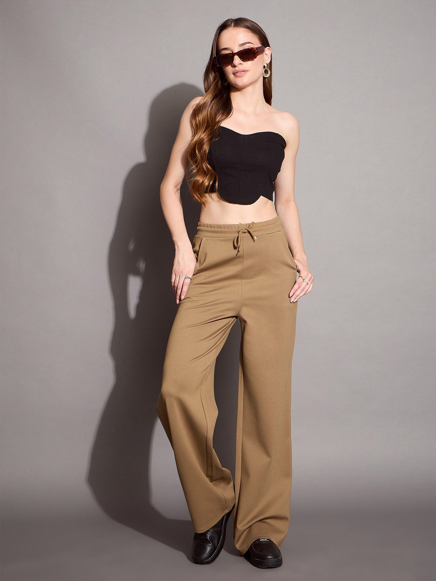 Women's Brown Solid Track Pant