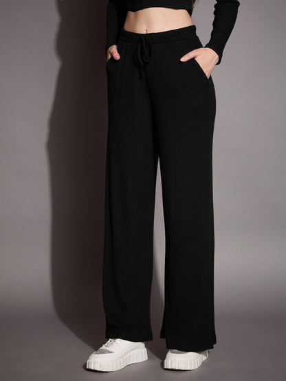 Women's Black Rib Track Pant