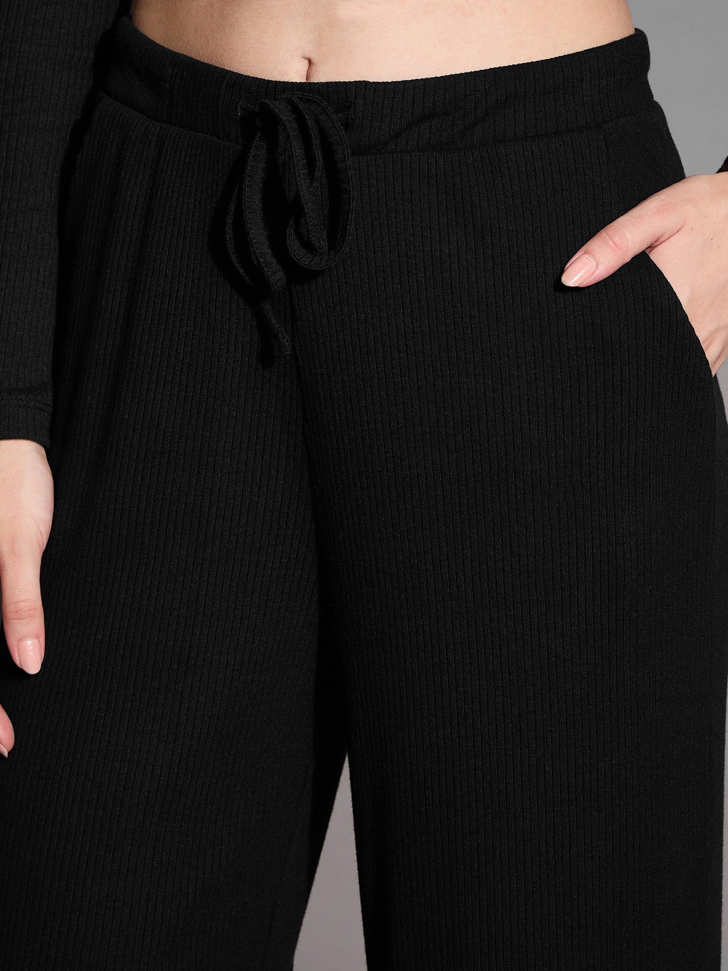 Women's Black Rib Track Pant