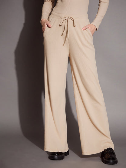 Women's Beige Rib Track Pant