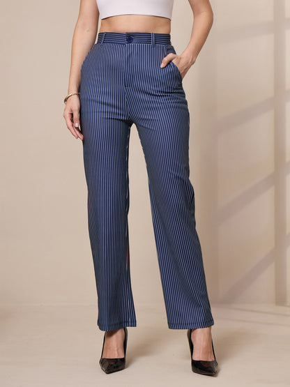 Women's Navy Blue Striped Pant