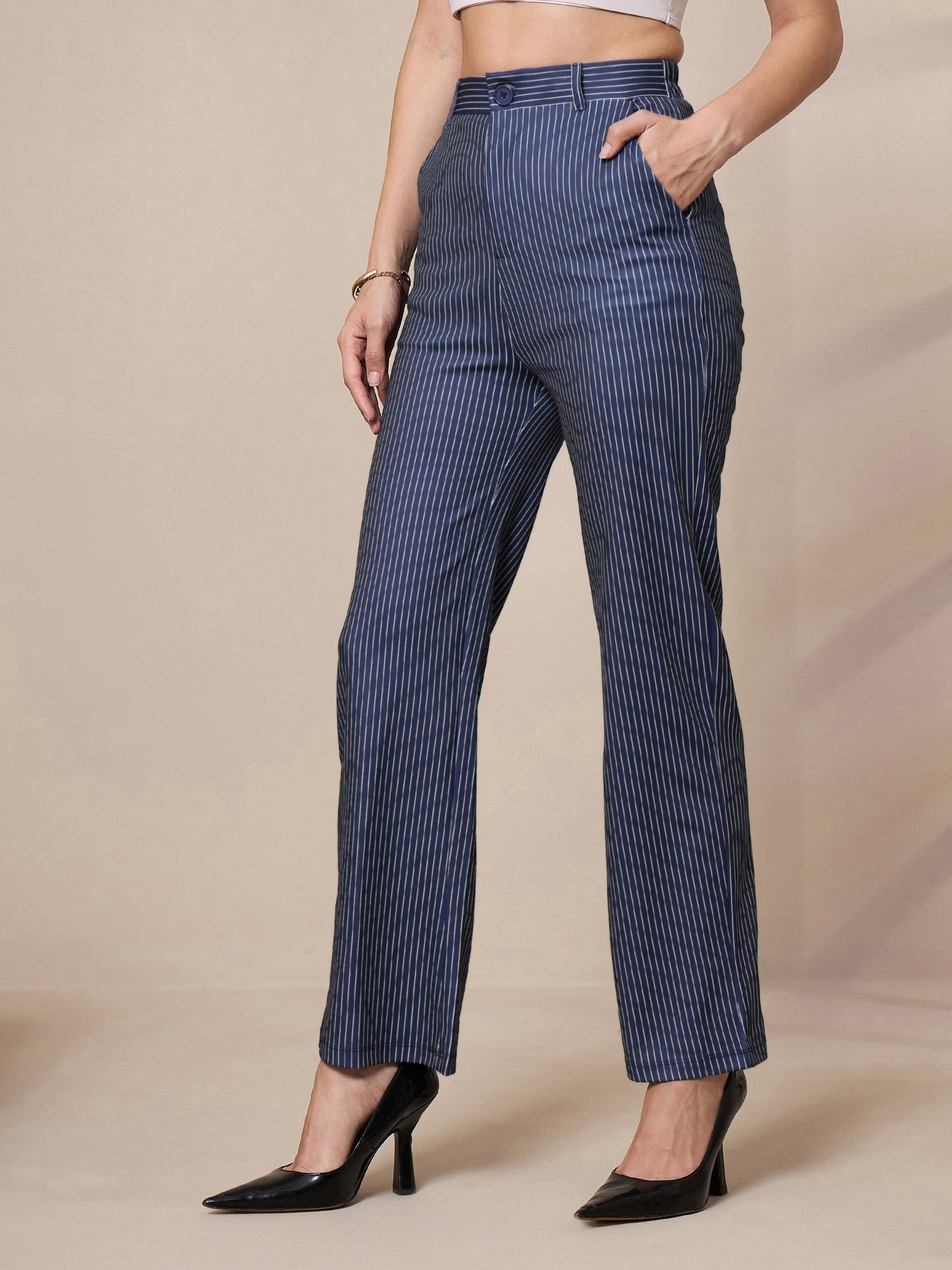 Women's Navy Blue Striped Pant