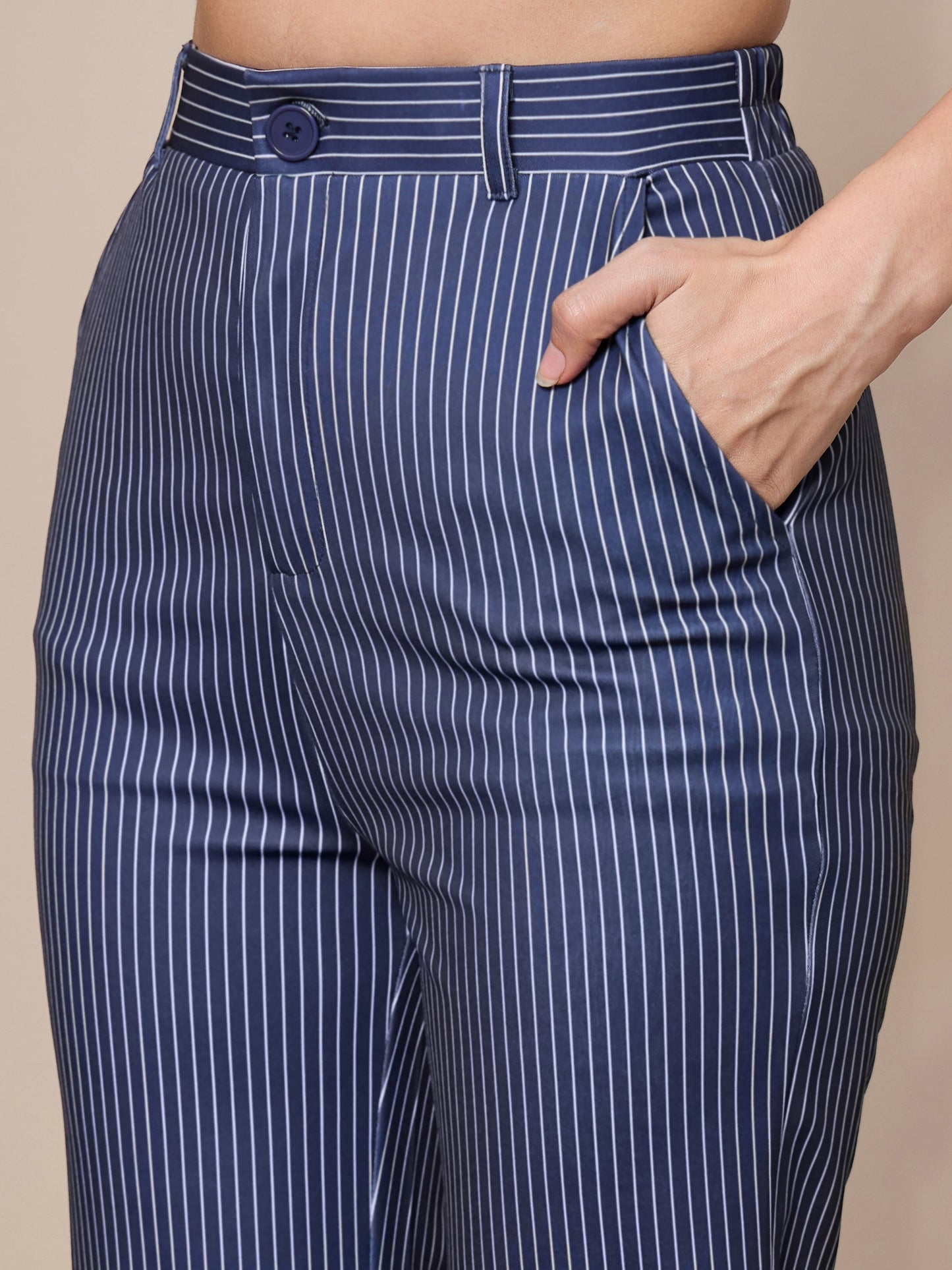 Women's Navy Blue Striped Pant