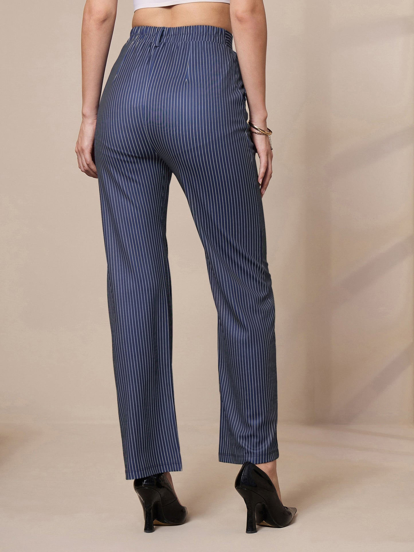 Women's Navy Blue Striped Pant
