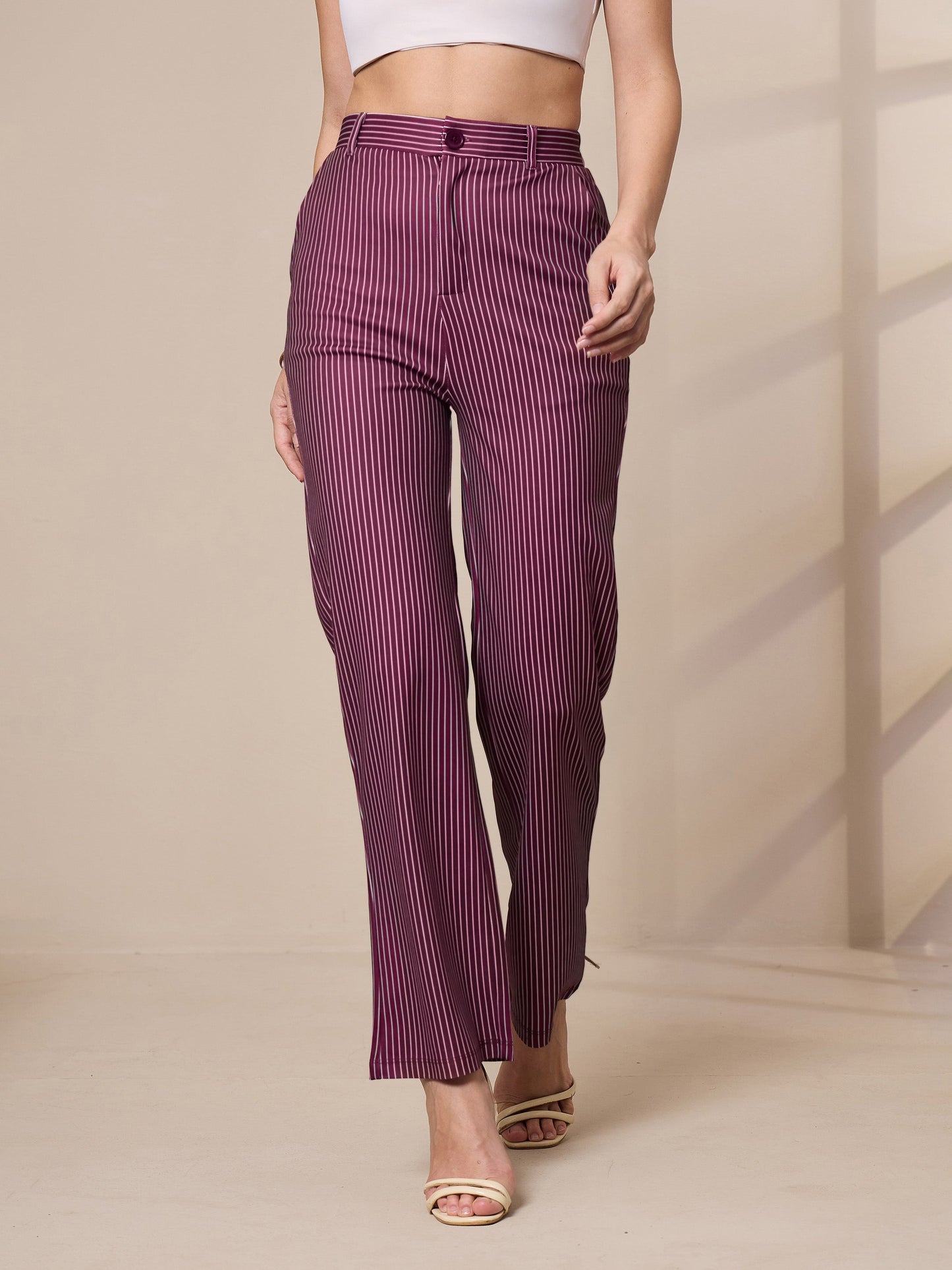 Women's Maroon Striped Pant