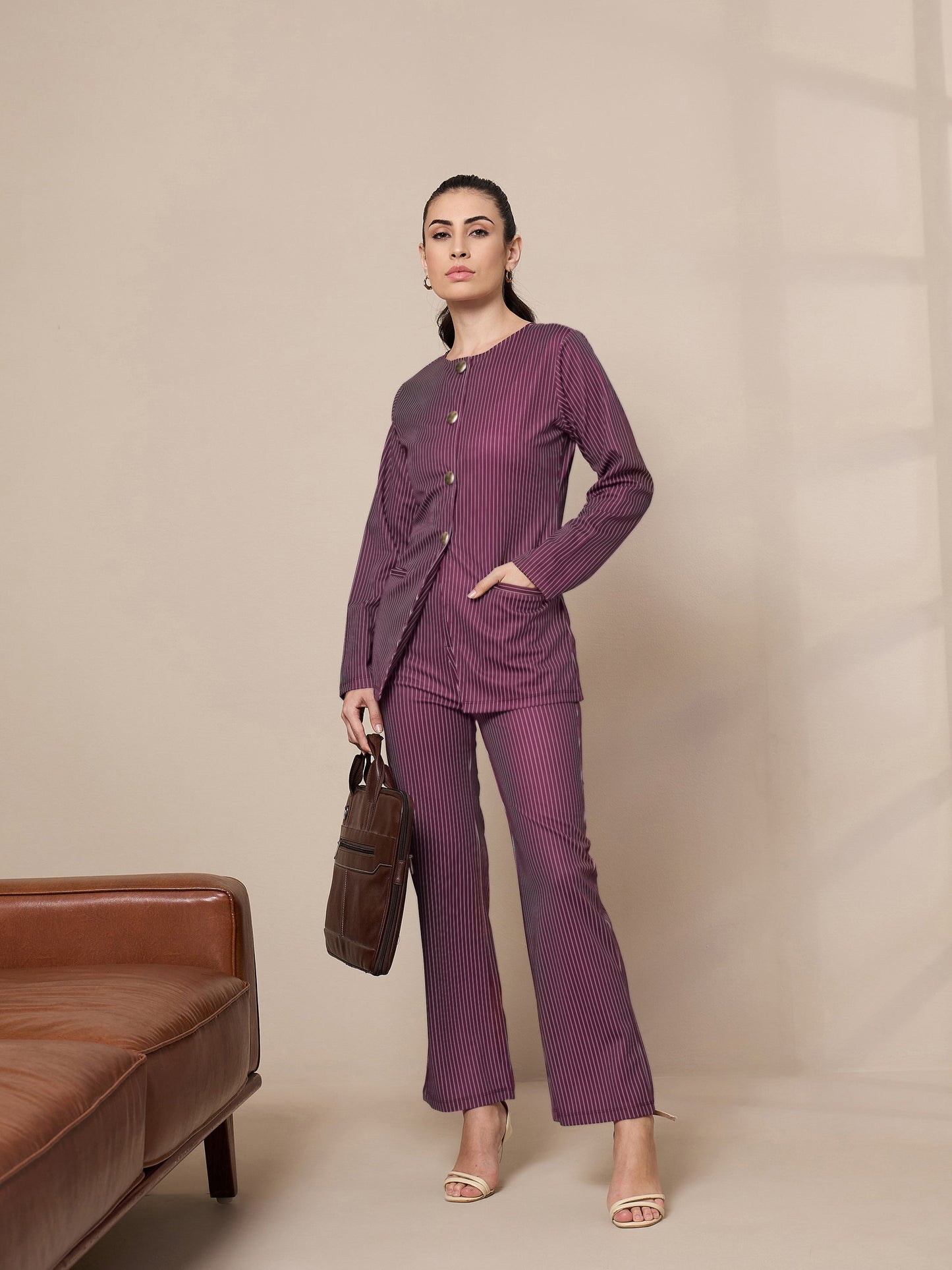 Women's Maroon Striped Pant