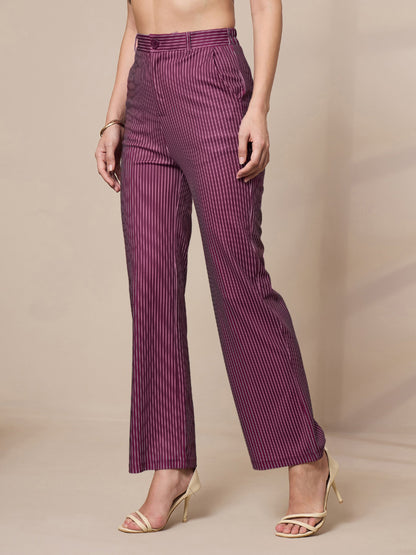 Women's Maroon Striped Pant
