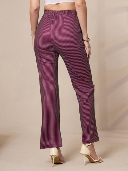 Women's Maroon Striped Pant