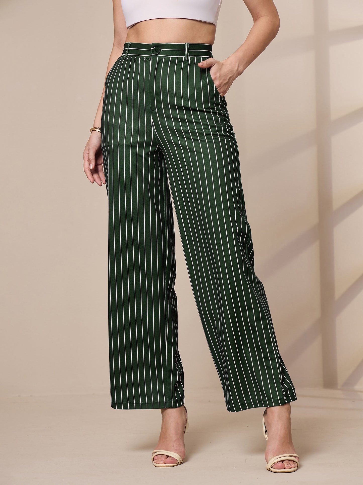 Women's Green Striped Pant