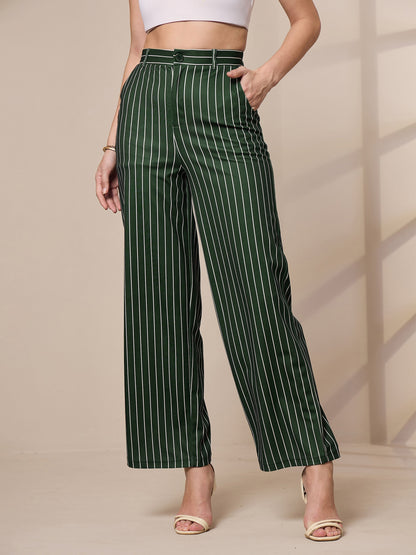 Women's Green Striped Pant