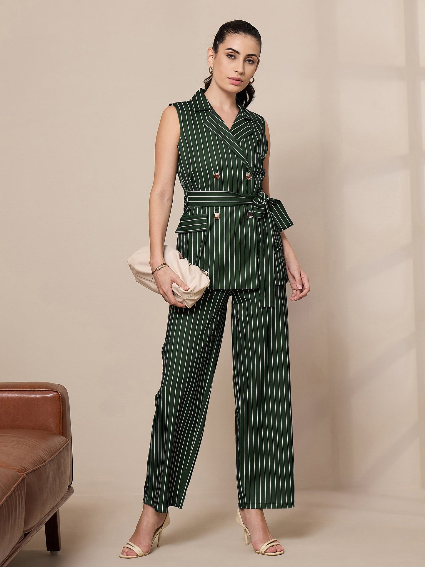 Women's Green Striped Pant