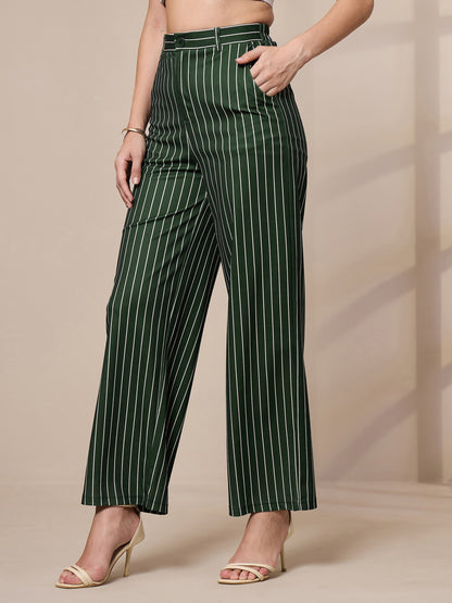 Women's Green Striped Pant