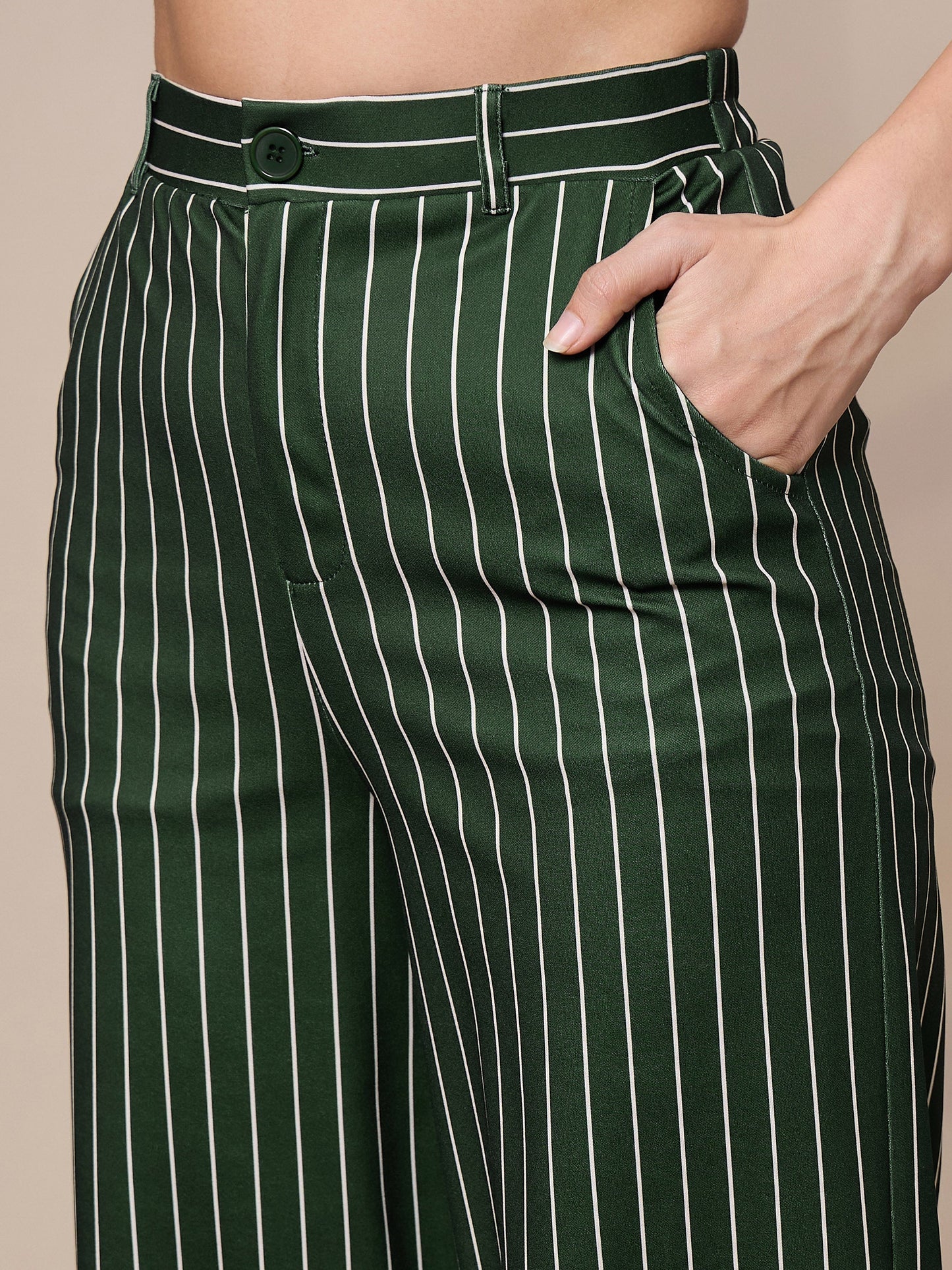 Women's Green Striped Pant