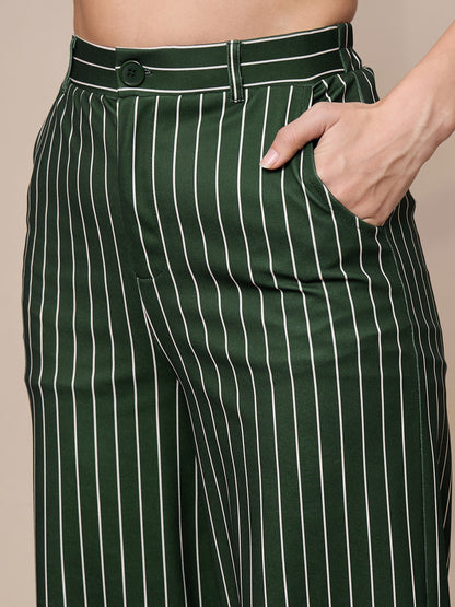 Women's Green Striped Pant