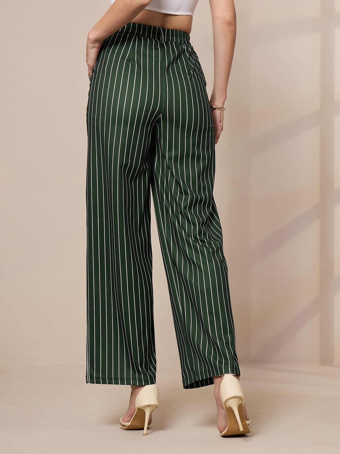 Women's Green Striped Pant