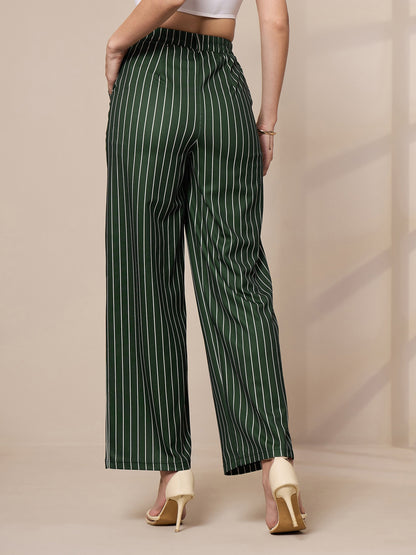 Women's Green Striped Pant
