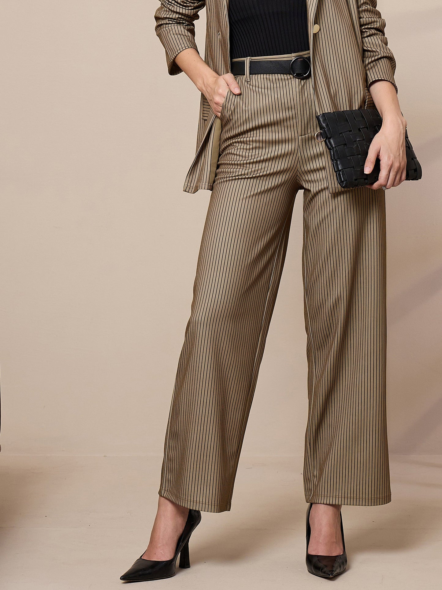 Women's Beige Striped Pant