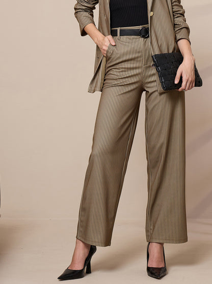 Women's Beige Striped Pant