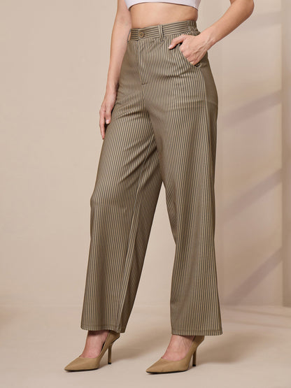 Women's Beige Striped Pant