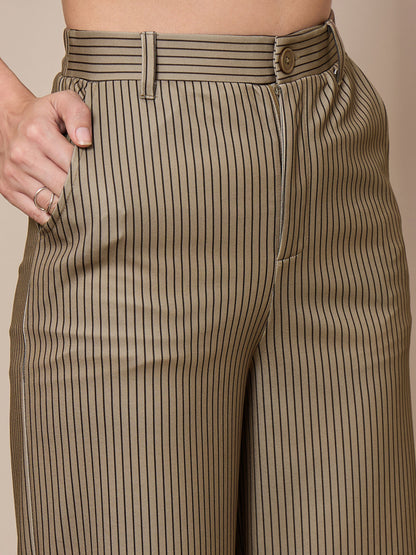 Women's Beige Striped Pant