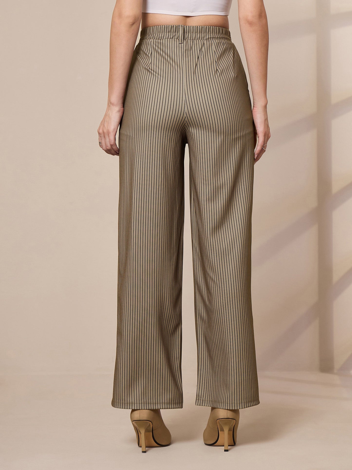 Women's Beige Striped Pant