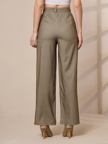 Women's Beige Striped Pant